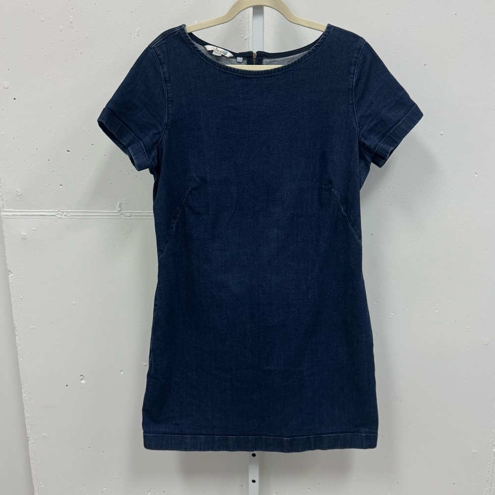 Boden Minimalist Casual Short Sleeve Denim Mini Knee Length Dress Indigo Sz 14